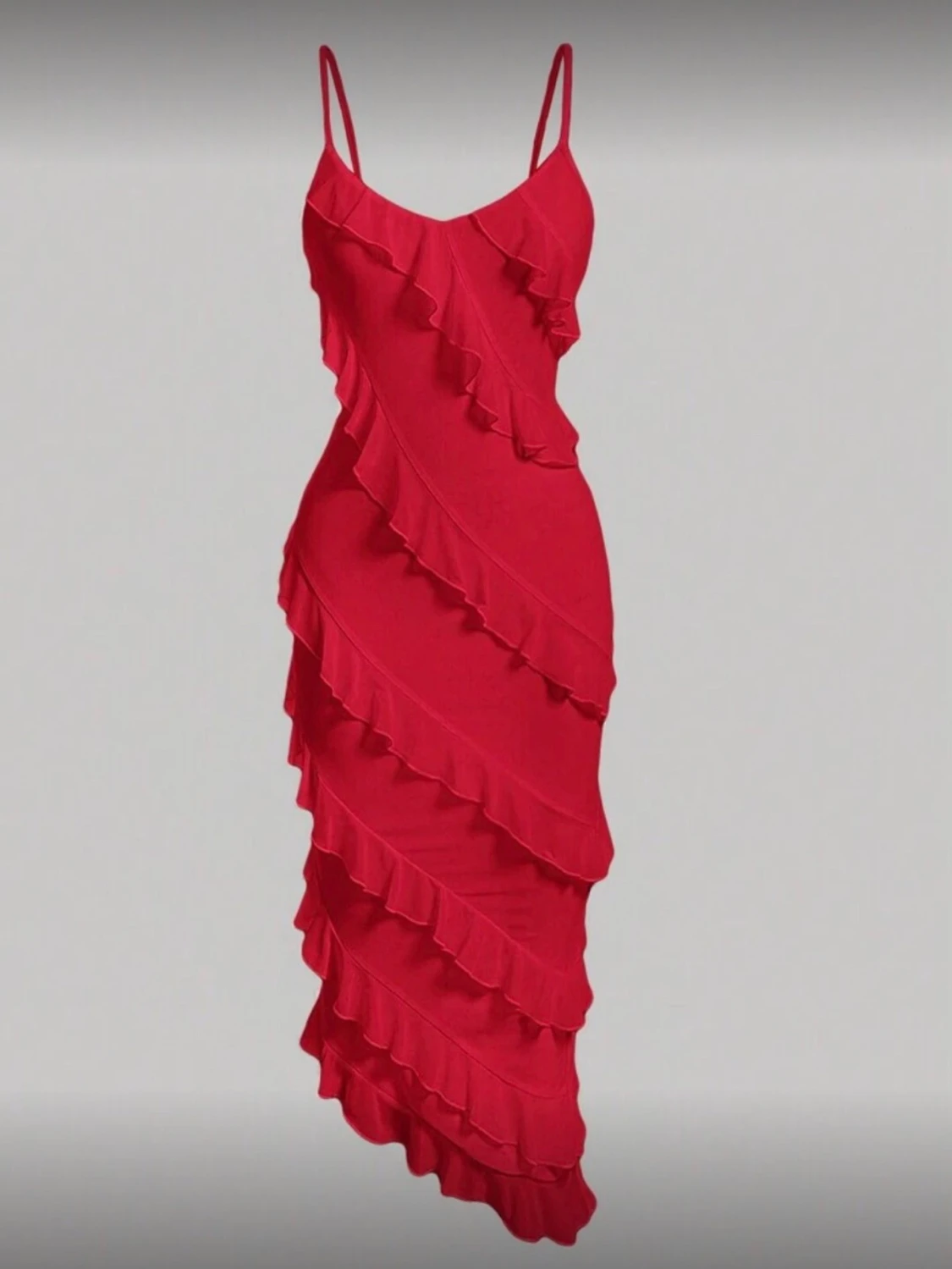 Röd volangklänning med smala band