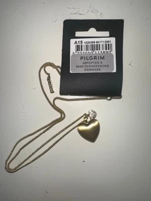Guldigt hjärthalsband från Pilgrim - Snyggt halsband i guldfärgad metall från Pilgrim med ett hjärtformat hänge och en liten gnistrande detalj ovanför hjärtat. Kedjan är tunn och elegant, perfekt för att lyfta vilken outfit som helst. Märkt med Pilgrim-tag vid låset.