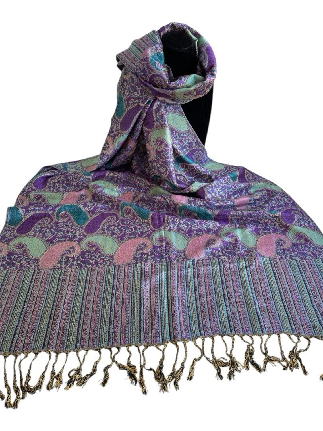 Paisleymönstrad sjal i pastellfärger - 6