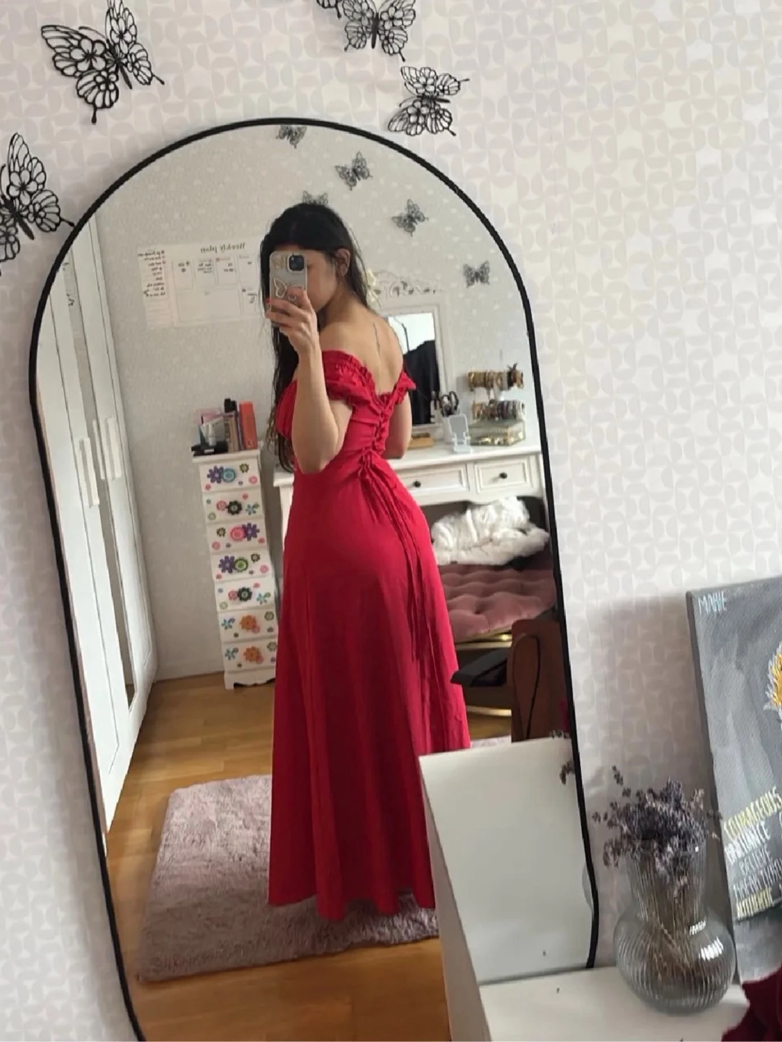 Röd långklänning med snörning - 6