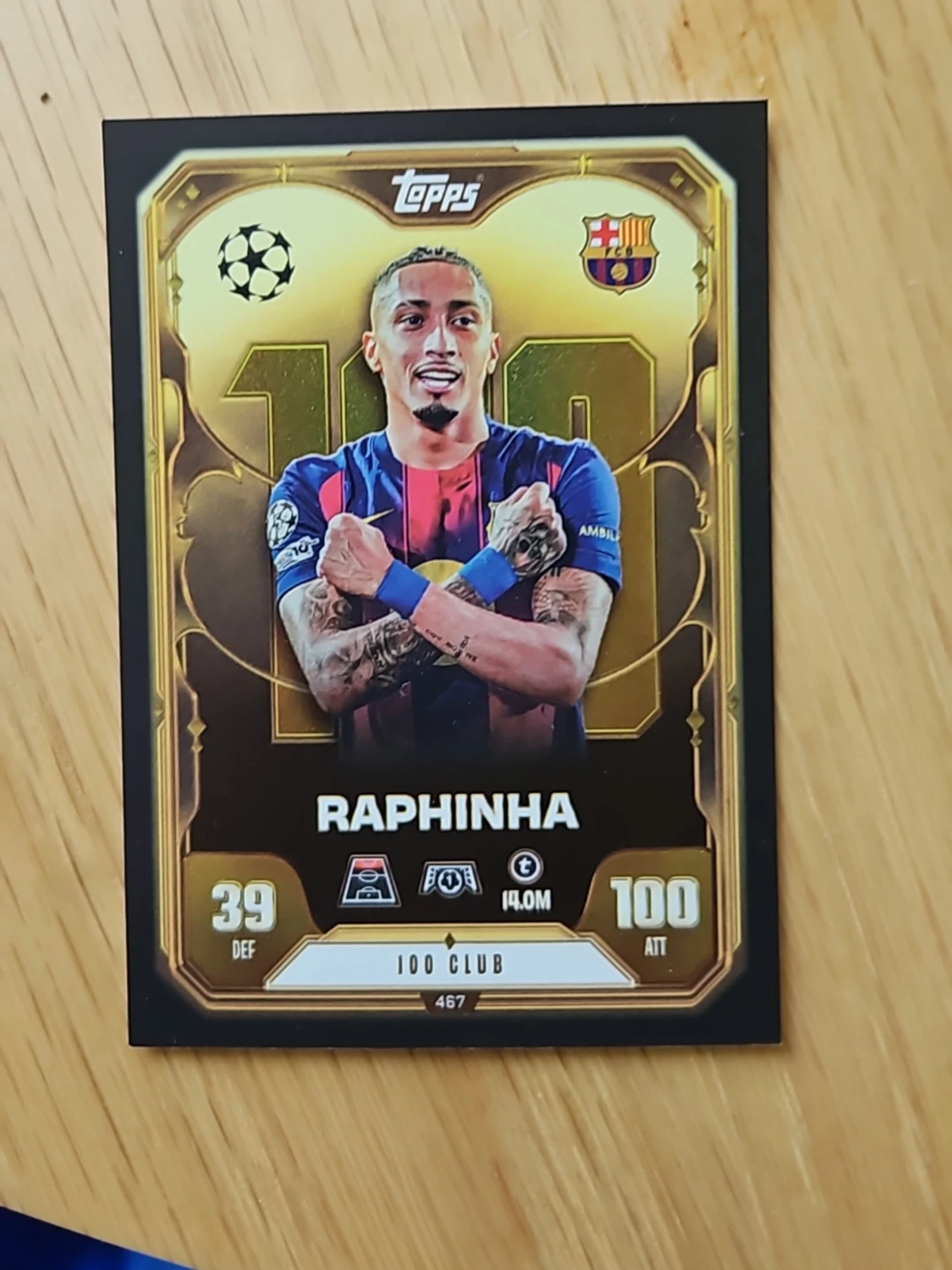Topps Match Attax Raphinha 100 Club kort