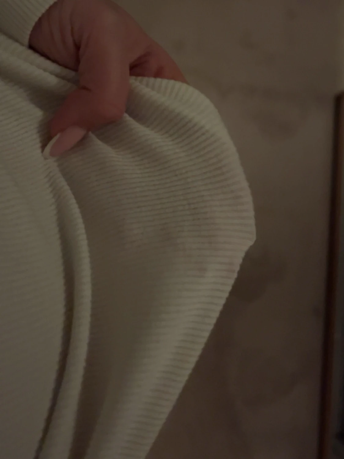 Vit ribbad långärmad topp - 1