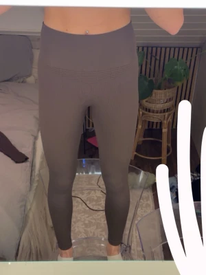 Bruna seamless leggings från Aim'n - Säljer ett par bruna seamless leggings från Aim'n med hög midja och ribbade detaljer. Stretchigt material som sitter tight och bekvämt. Perfekta för träning eller chill. Diskret logga bak i midjan.