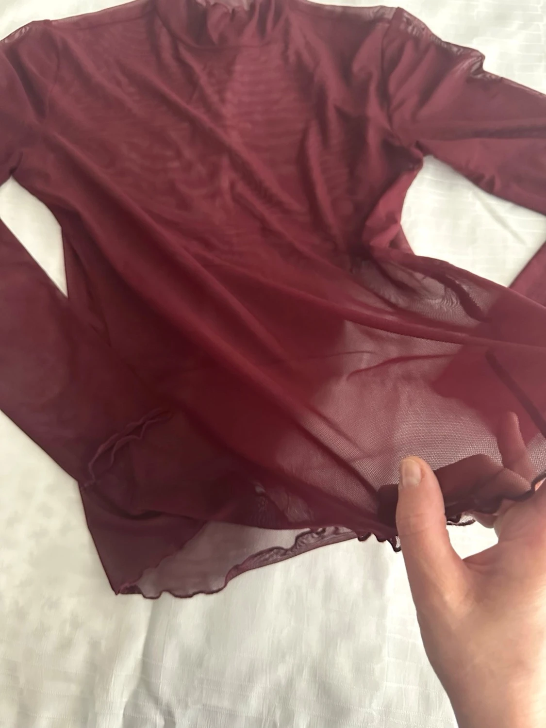 Vinröd mesh topp med lång ärm S
