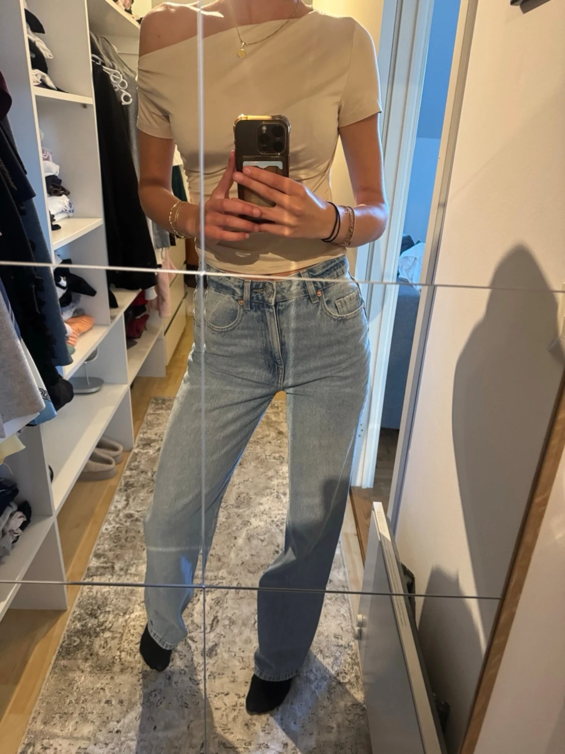 Ljusblå raka jeans med hög midja - 2
