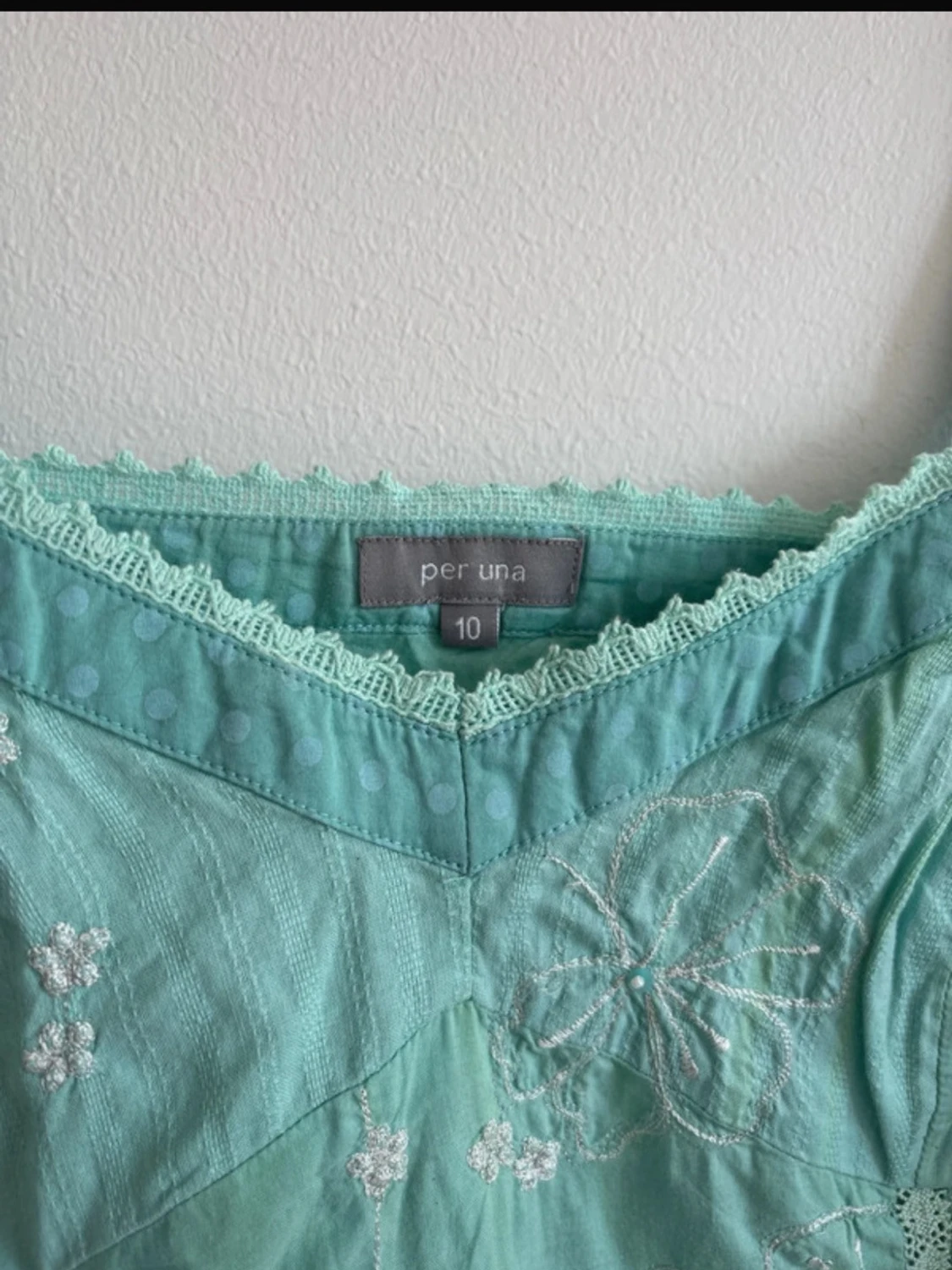 Vintage Mintgrön broderad linnetopp - 3
