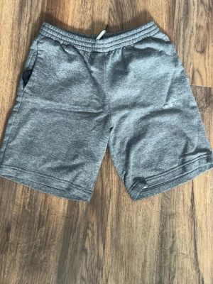 Grå mjukisshorts med resårmidja - Säljer ett par grå mjukisshorts med resår i midjan och sidofickor. Perfekta för chill dagar eller träning. Klassisk modell i mjukt material som ger en relaxed vibe.