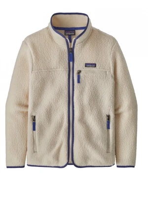 Vit fleecejacka från Patagonia - Säljer en krämvit fleecejacka från Patagonia med blå detaljer. Jackan har hel dragkedja, tre fickor med dragkedja och står upp i kragen. Materialet är mjukt och fluffigt, perfekt för kyliga dagar. Klassisk och stilren design.