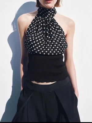 Svart prickig halterneck topp Zara  - Prickig halterneck topp från Zara. Använd en gång men är i mycket bra skick. Nypris :265kr🌸