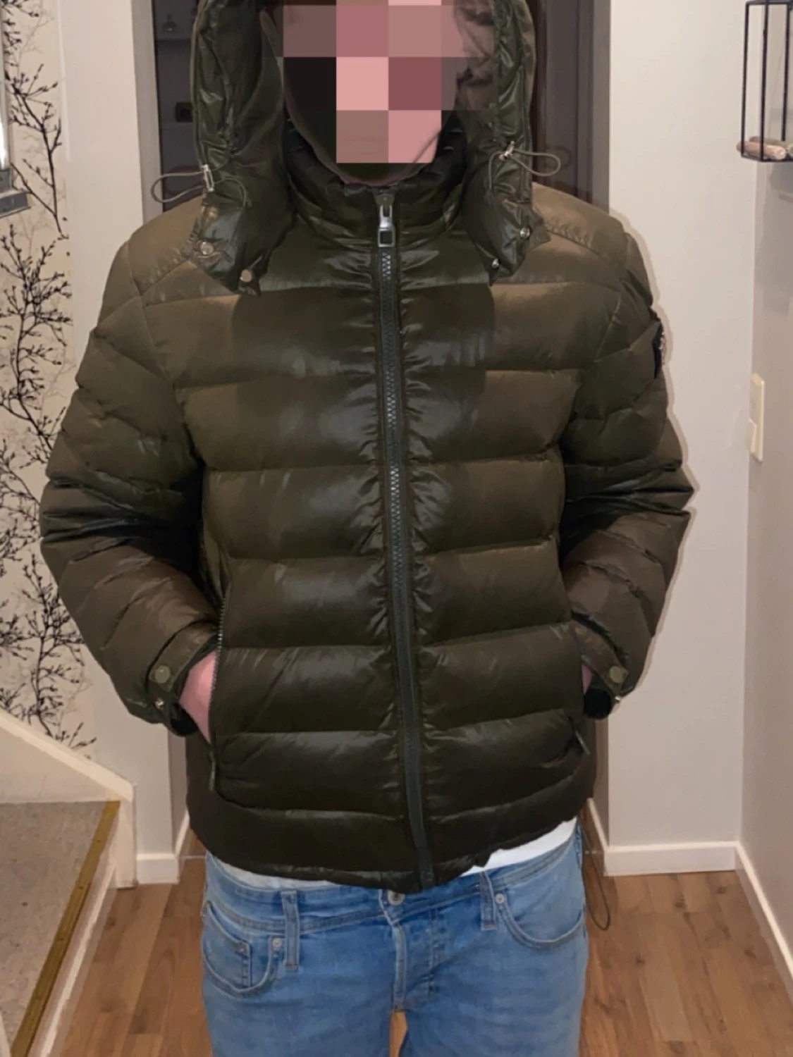 Mörkgrön dunjacka med huva - 2