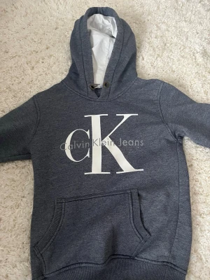 Grå hoodie från Calvin Klein Jeans - Mörkgrå hoodie från Calvin Klein Jeans med stor vit CK-logga på bröstet. Hoodien har en rymlig huva med vit insida, metallöljetter och en klassisk magficka. Tillverkad i mjukt sweatshirtmaterial som är perfekt för chill dagar.
