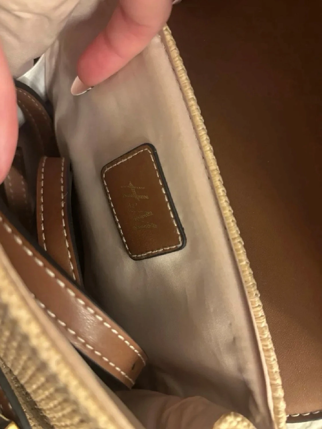 Slutsåld H&M - Brun och beige handväska i läder och strå - 3