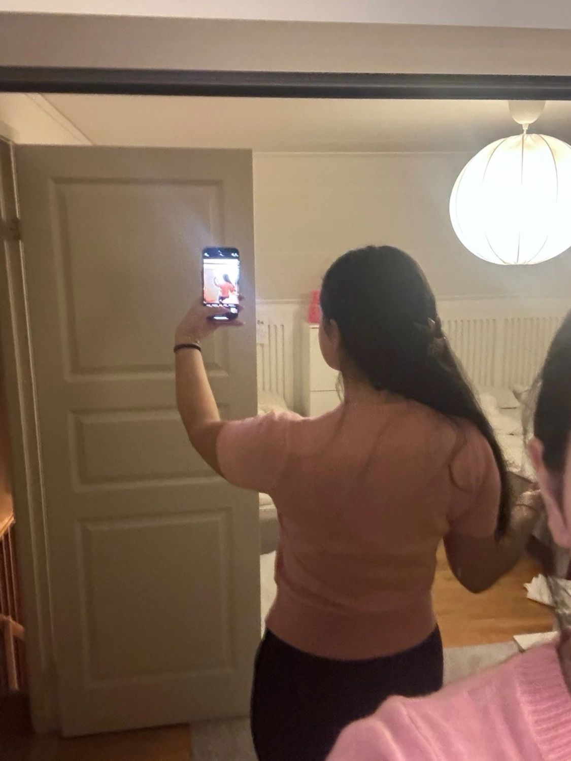 Ljusrosa stickad topp med kort ärm - 2