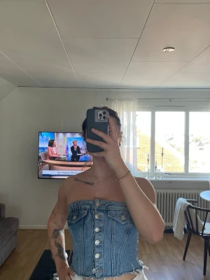 Blå jeans korsett-topp med knappar - Jeans topp