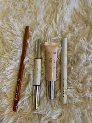 Caia smink - Smink från Caia i paketpris, oanvänt.  - Lip liner ”caramel cutie”  - Double take Eye pen (ena sidan en skimmrig champagne färgad ögonskugs penna & andra sidan en smal svart Eye liner)  - Eyeshadow primer ”all eyes on me” - Lip primer ”perfekt Pout”