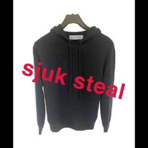 Blå merinoull hoodie från Luigante - Säljer en stilren svart hoodie från Luigante. Den är perfekt för både vardag och chill. Tröjan har en klassisk design med dragsko i huvan och långa ärmar. Den är i bra skick men har lite noppor som syns på väldigt nära håll.