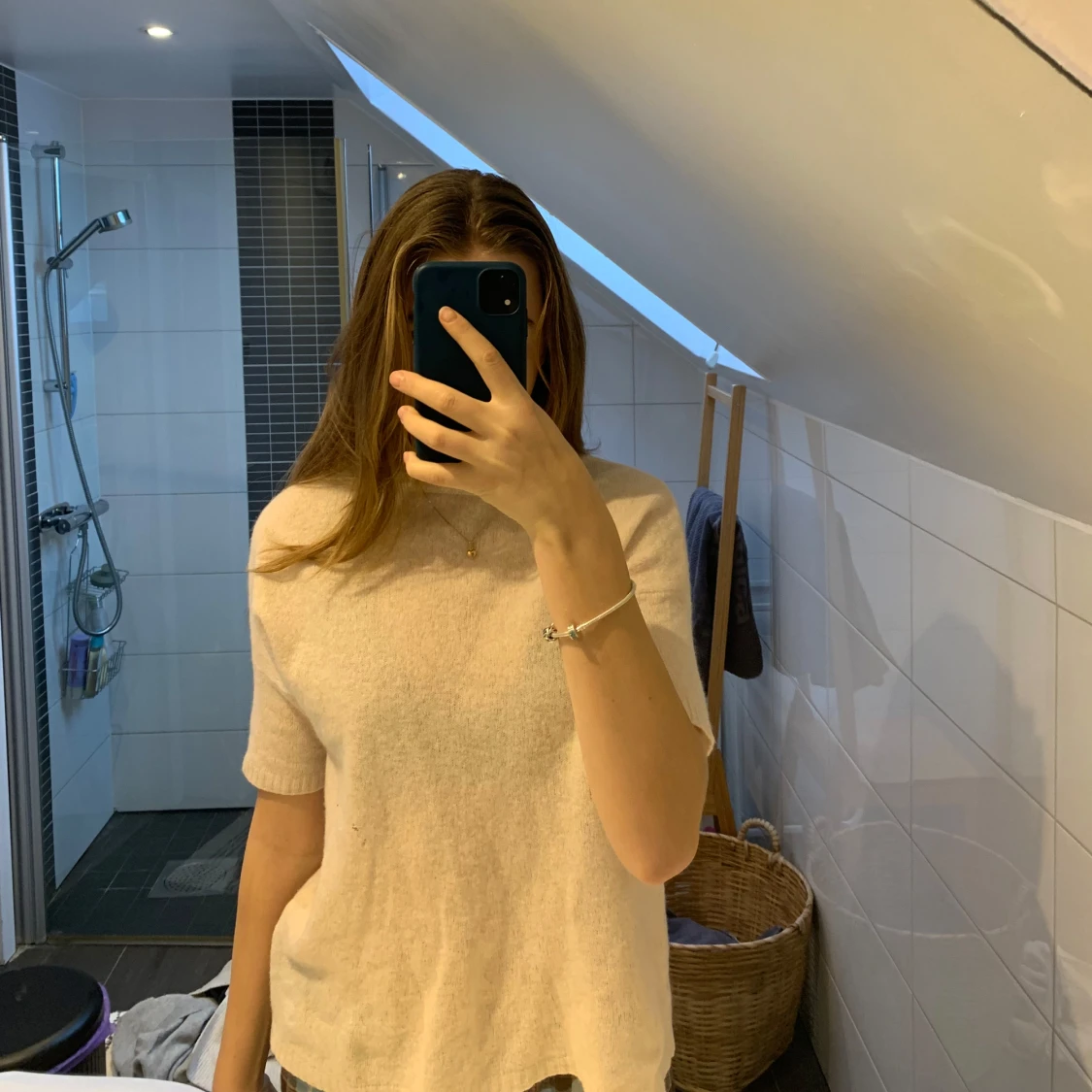 Beige kortärmad tröja - 90