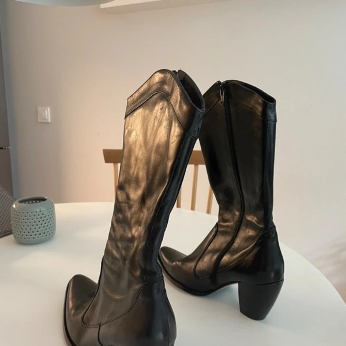 Läder boots med klack - 93