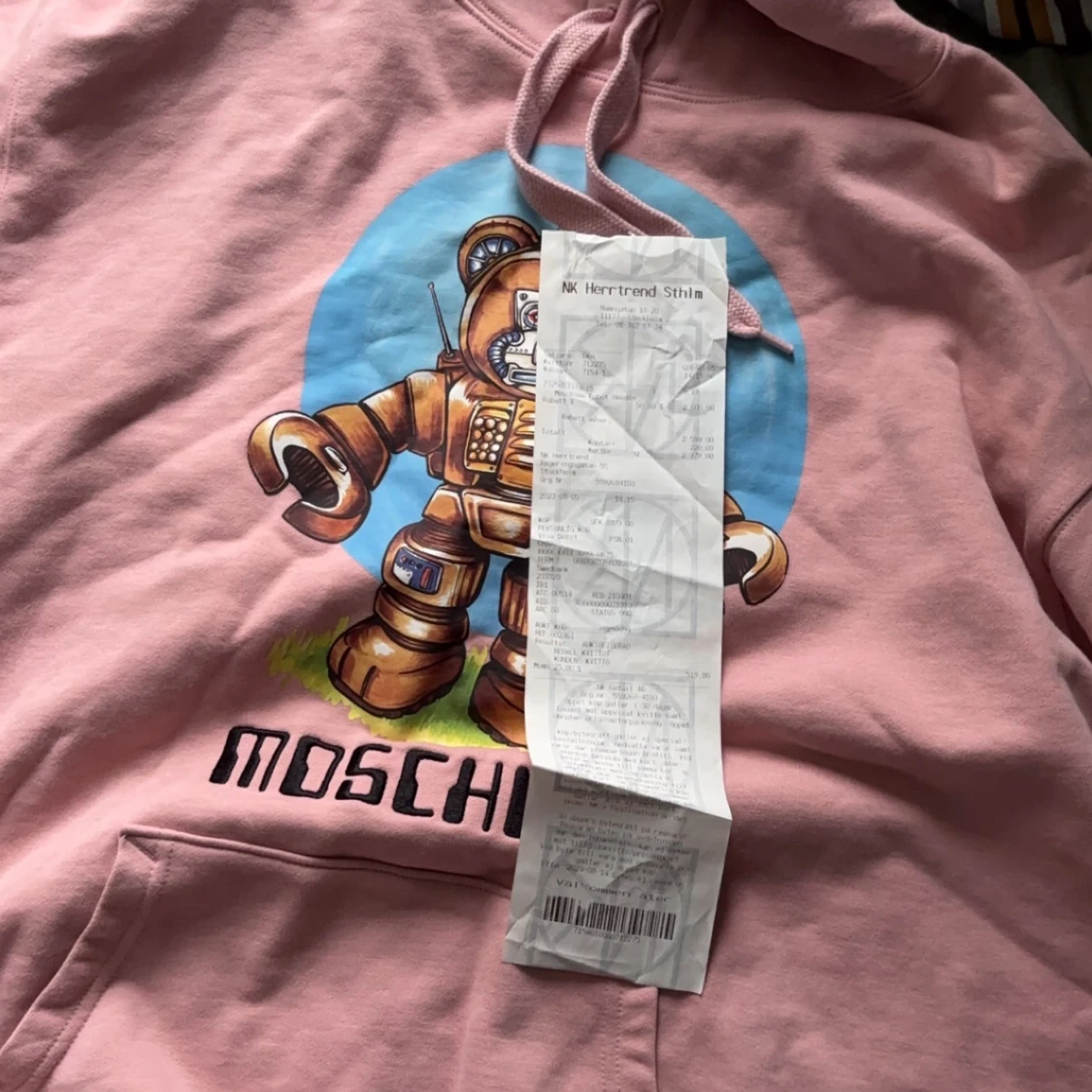 Moschino rosa robot bear hoodie (kvitto finns)