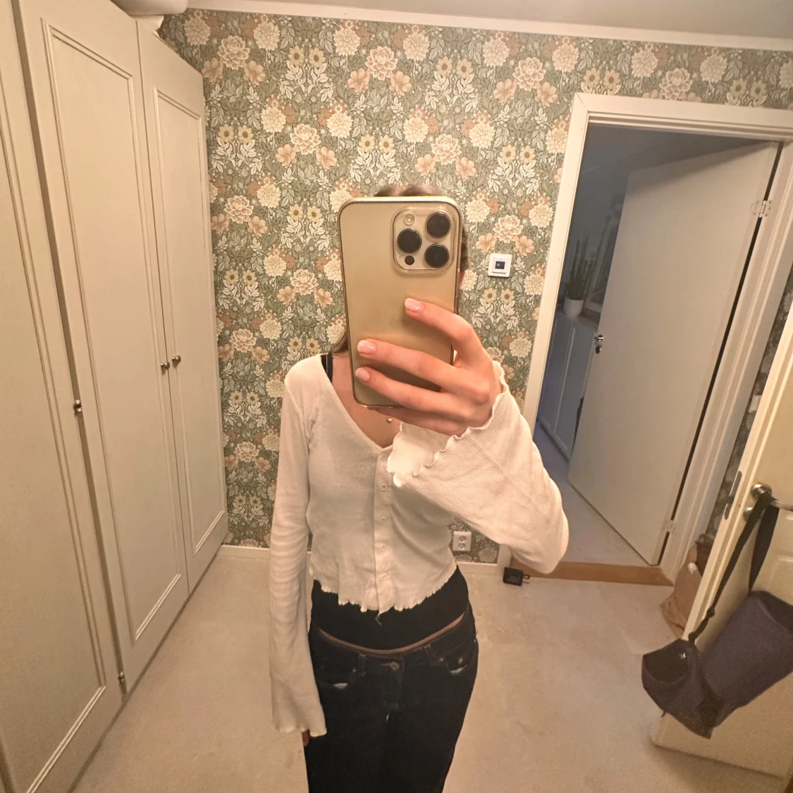 Vit ribbad topp - 90