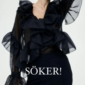 SÖKER! Svart genomskinlig H&M volangblus - Söker denna genomskinliga volangblus från H&M som inte säljs längre i xxs eller xs. Hör av dig om du har en eller liknande och vill sälja! 🥰 (Lånade bilder)