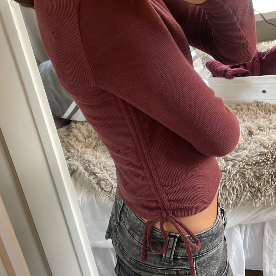 Vinröd ribbad tröja - 91