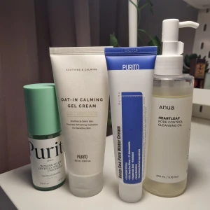 Korean skincare - Säljer dessa produkter eftersom de inte passade min hy. Använt på ett rent sätt. På Anua cleansern och Purito serumet går det att se hur mycket som har använts. De två krämen har använts lite  200 kr/styck