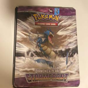 Selling a Pokemon Trading Card Game album. The album is filled with various Pokemon cards, including holographic and regular cards. Perfect for collectors or Pokemon fans looking to expand their collection. The album has a cool design with Gyarados on the front. Folder is fully filled, with over 170 cards! Empty can and 5 coins + folder included.