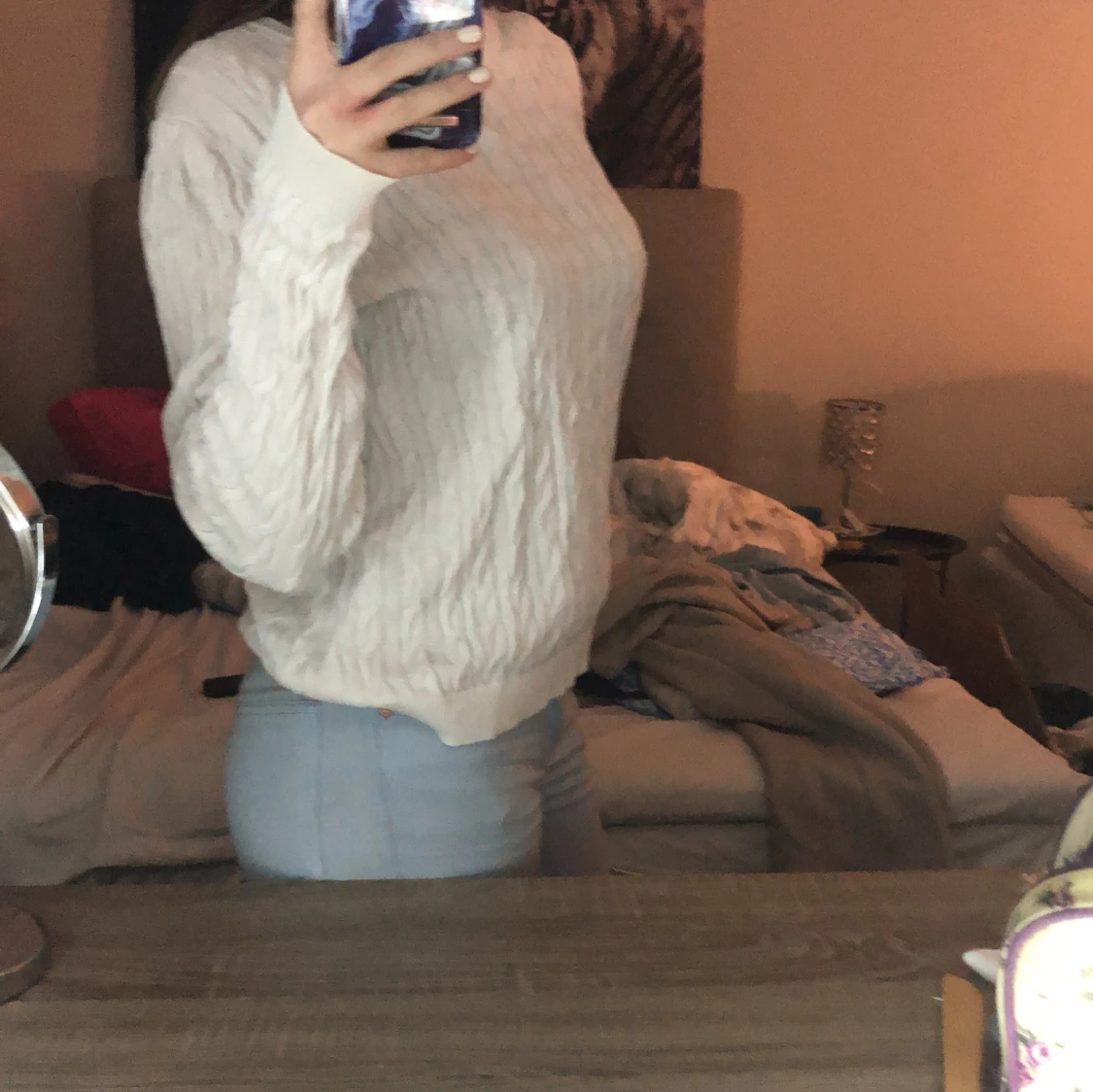 Vit stickad tröja - 90