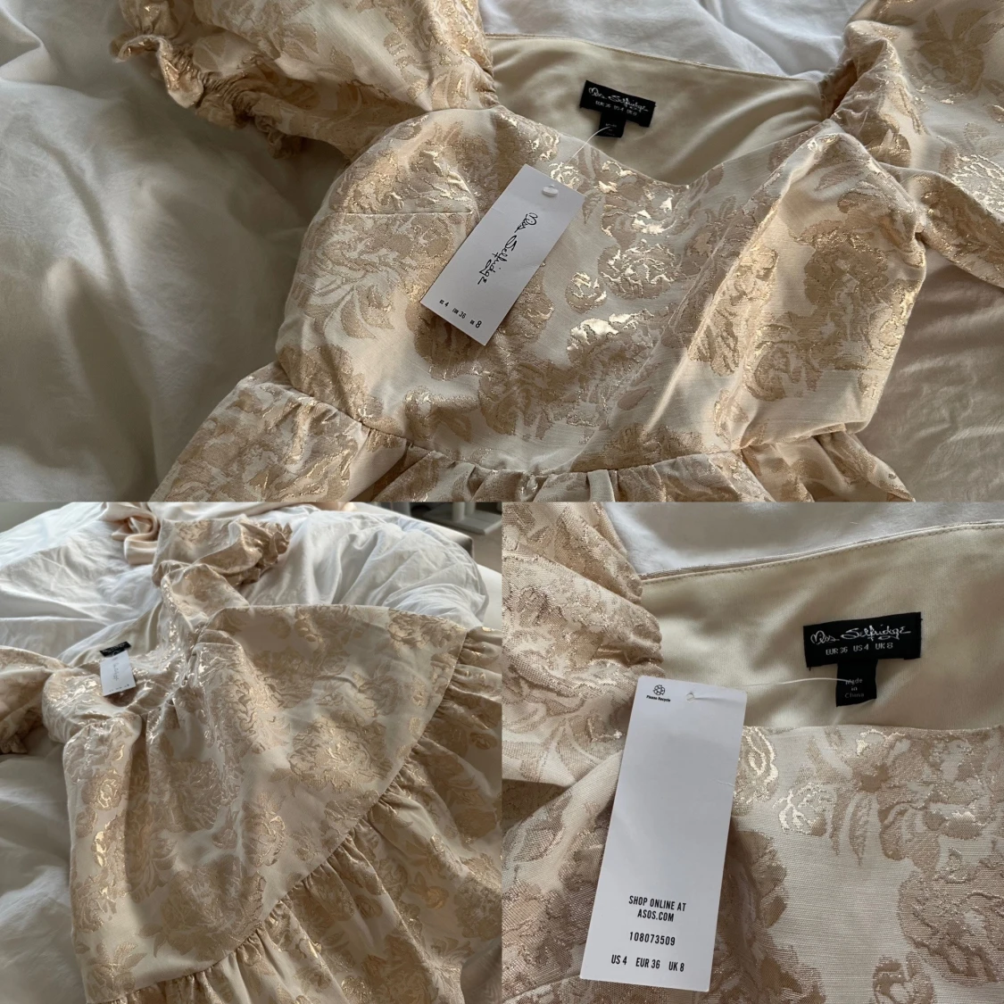 Beige klänning med puffärmar - 93