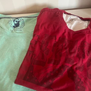 2 st T-shirt Röd och grön - Två t-shirts st. L. En röd med tryck från Levi’s och en mintgrön. Perfekta för en avslappnad stil. Sköna och lätta att bära.