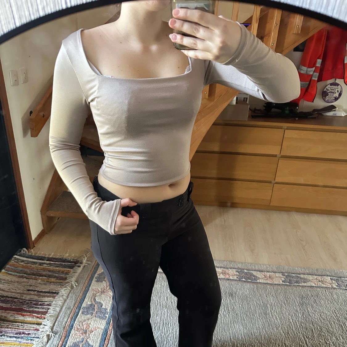 Beige långärmad topp - 1