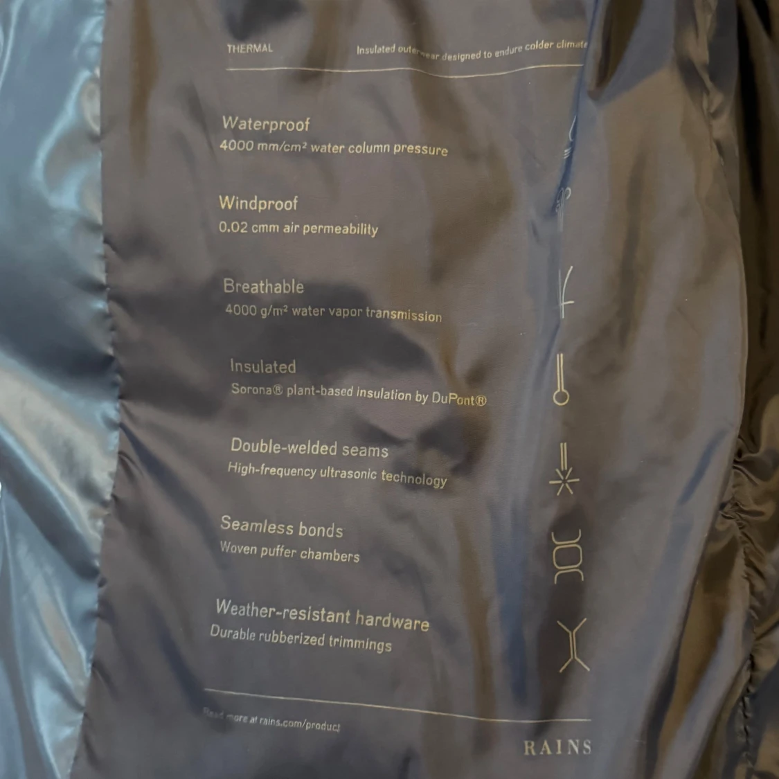 Marin blå pufferjacka från Rains - 91