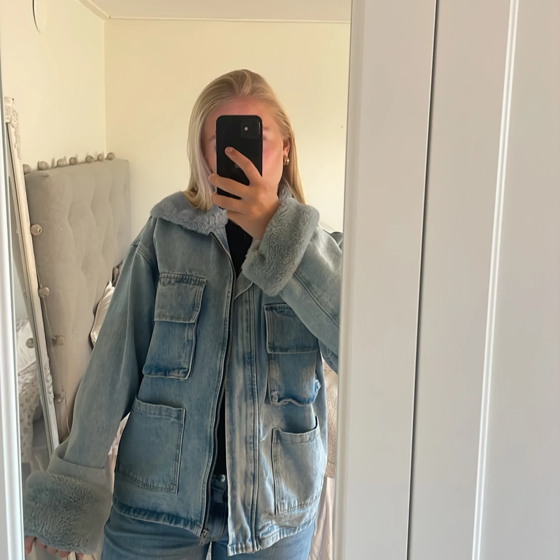 Snygg jeansjacka men päls💙 - 90