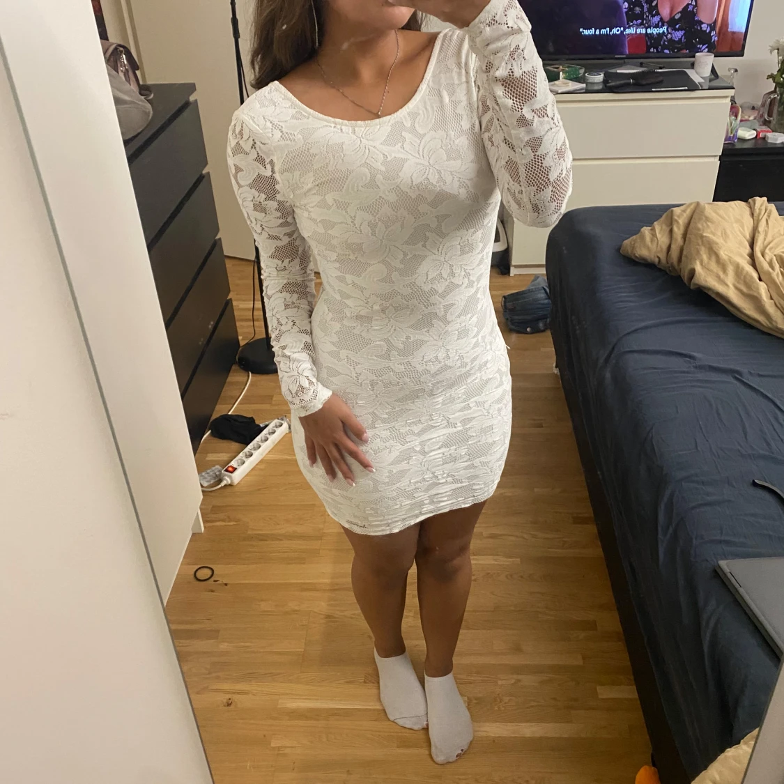 Vit student- spetsklänning - 91