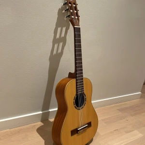 Mindre än vanligt gitar  - Det är en gitar som är ca 85cm i längd. Den är från företaget Ortega i Tyskland. Den kommer med fodral som har två fickor längst fram och går att bära på rygg. Den är i ungefär samma skick som den var när den först köptes och är inte mycket använd. 