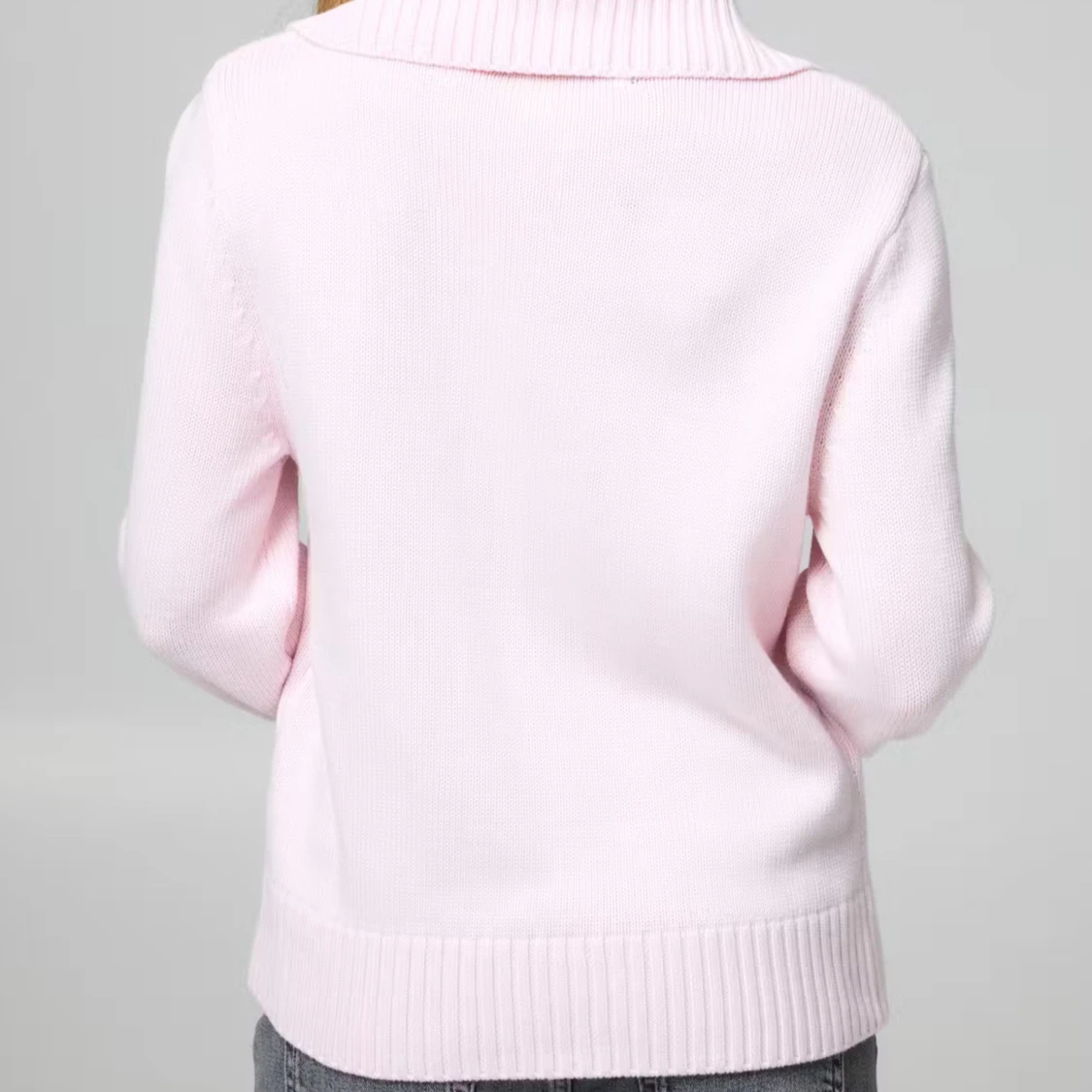 Ljusrosa stickad kofta med dragkedja - 1