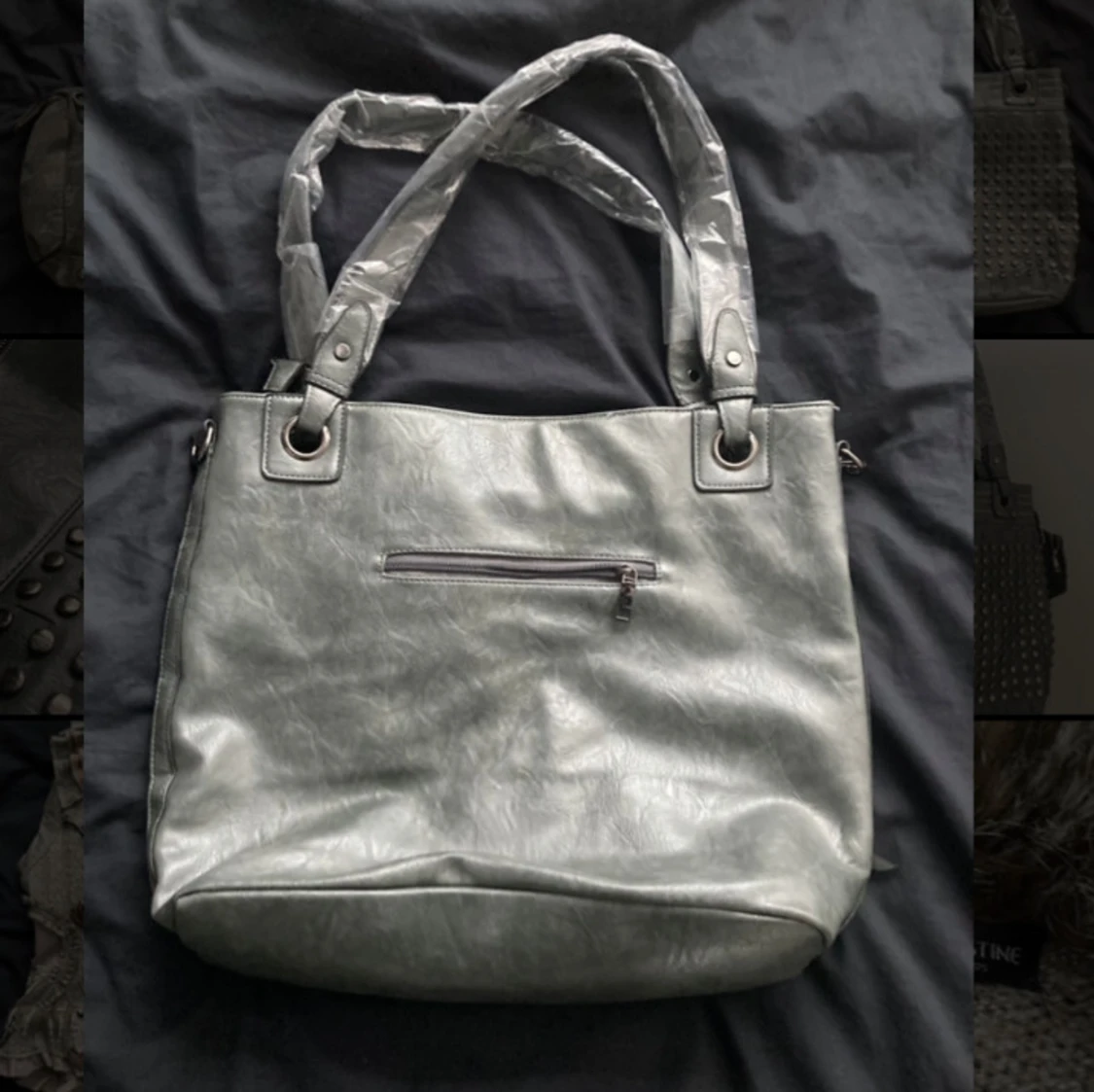 Grå axelväska med nitar - 1