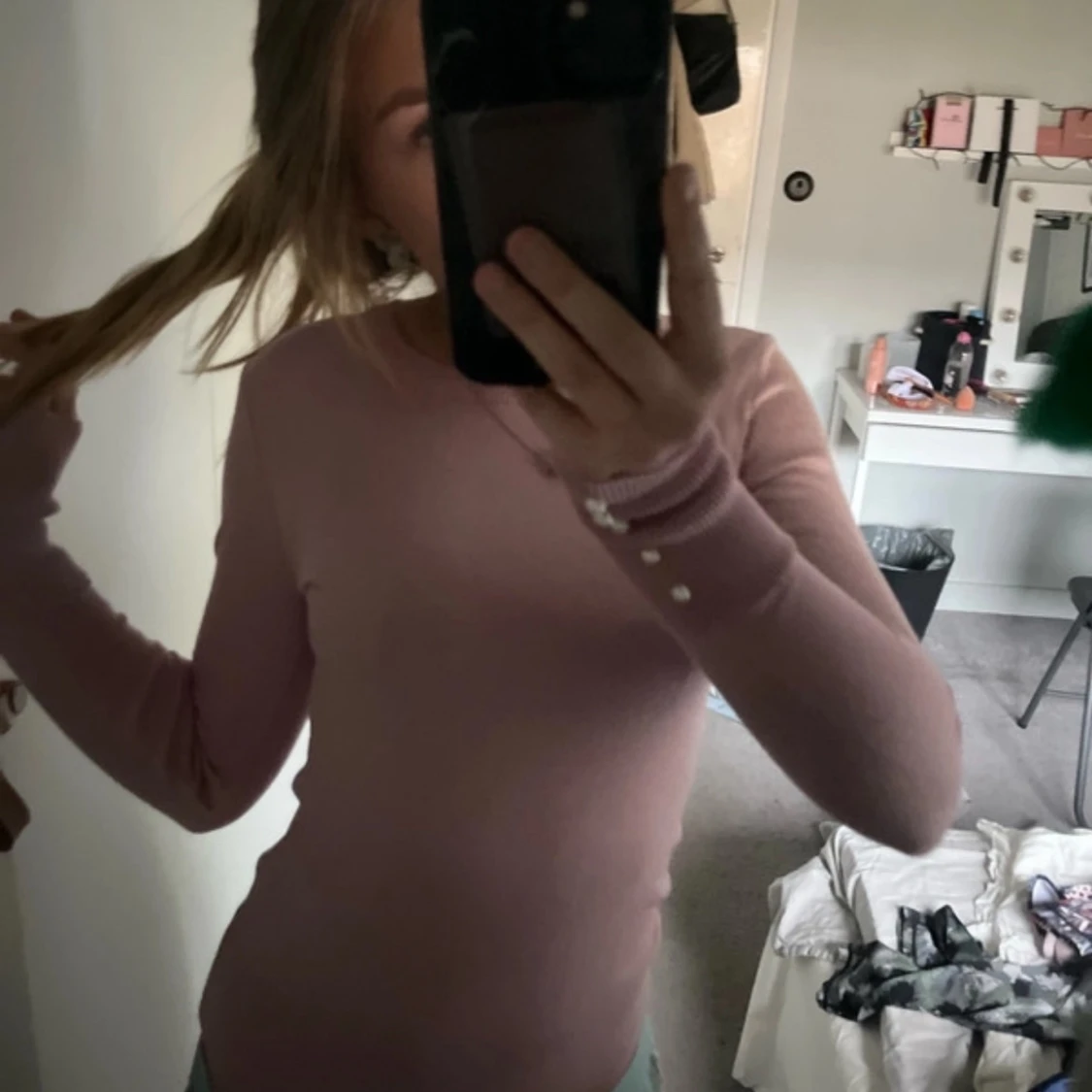 finstickad tröja med pärlor  - 90