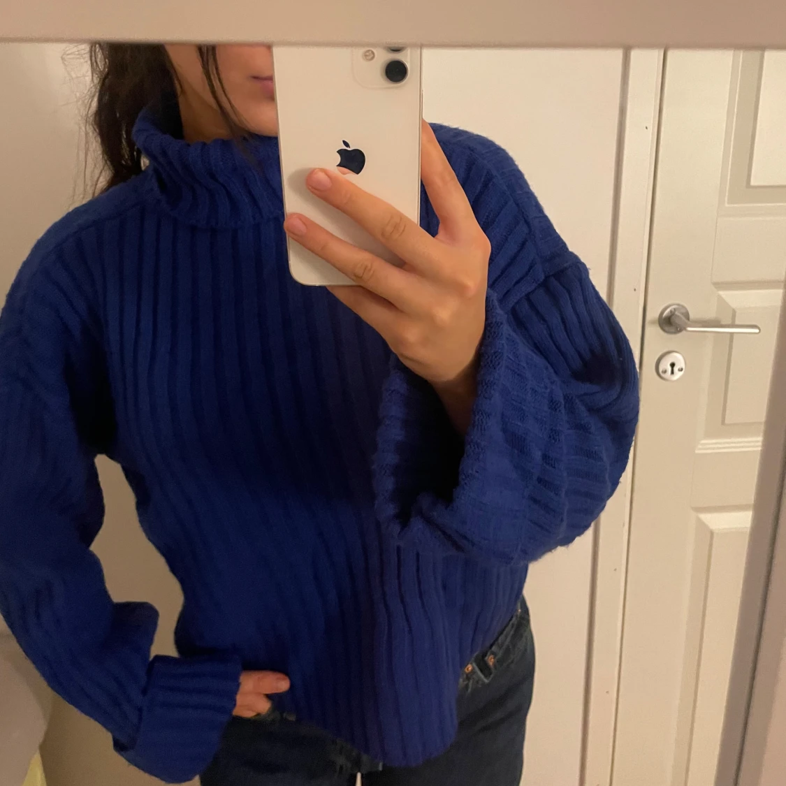 Blå ribbad polotröja - 91