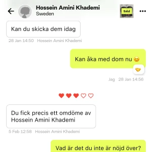 Falskt omdöme  - Sålde ett par boxningshandskar, accepterade ett lägre pris och åkte iväg och postade direkt. Han var inte missnöjd med något men ändå fick jag 3 stjärnor i betyg för att han gillade ett par andra handskar han köpt av annan säljare mer
