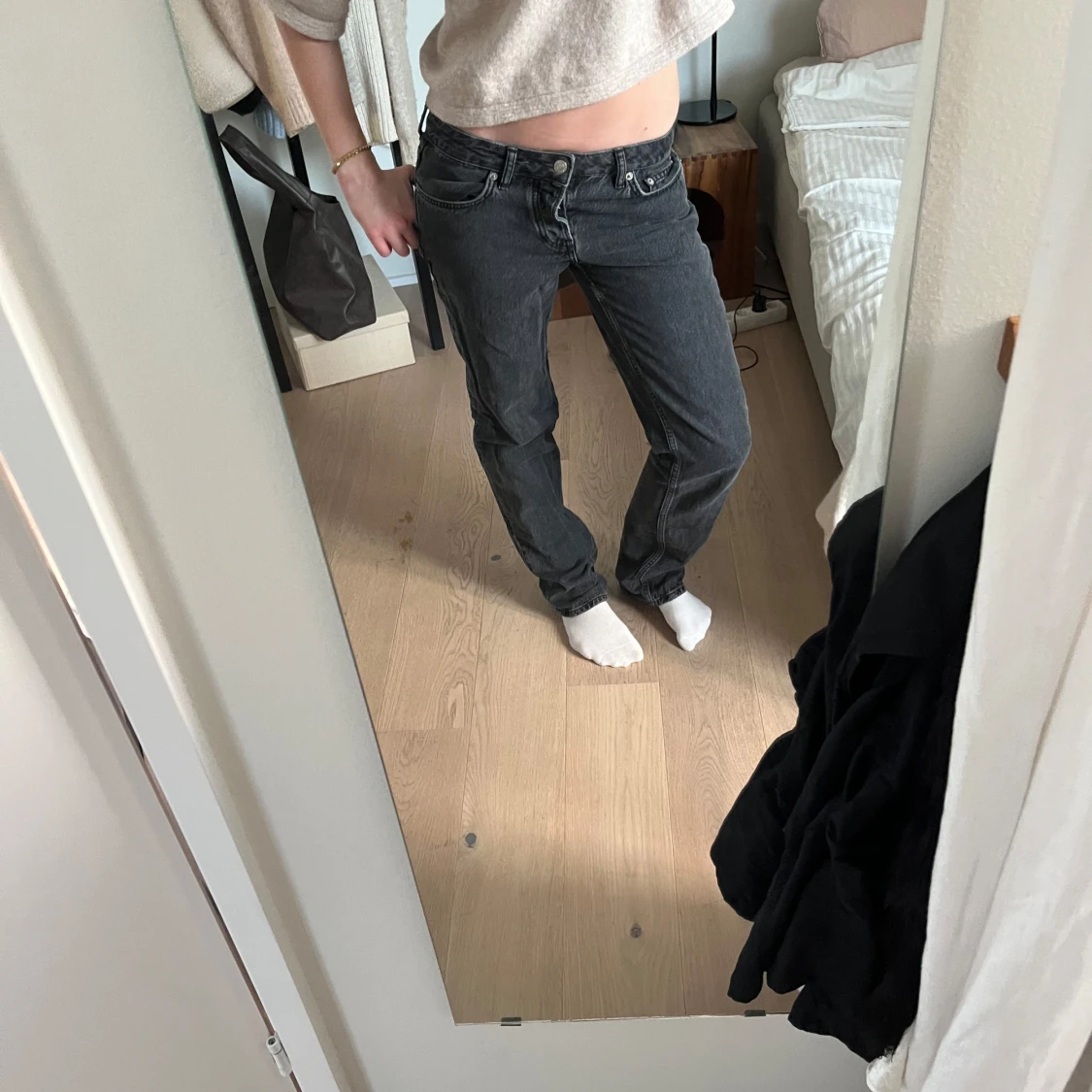 gråa raka byxor - 1