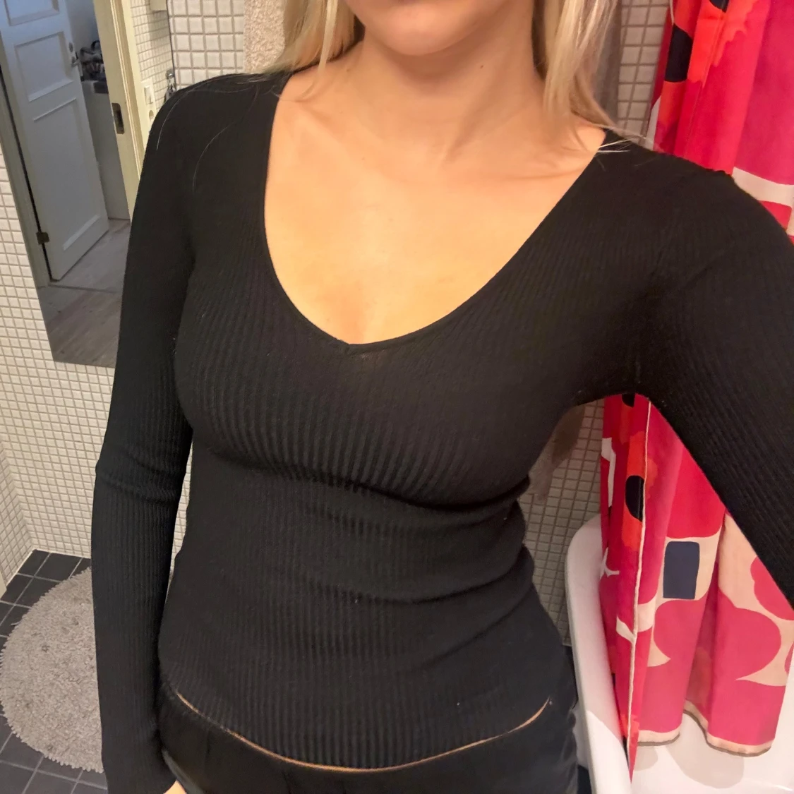 Långärmad ribbad topp - 91