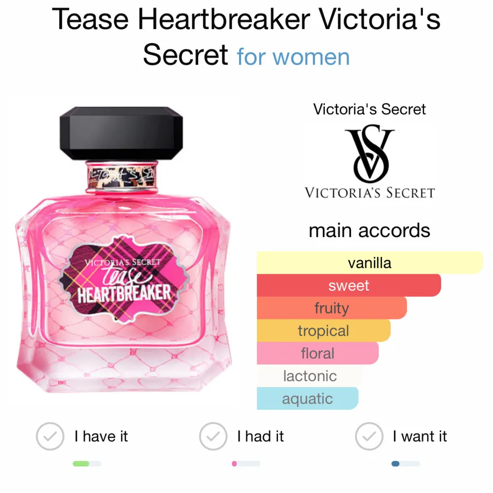 Victoria’s secret tease heartbreaker parfym. Använd en gång så nästan allt är kvar. Köpt våren 2024. Kan visa orderbekräftelse. Limited edition så den finns inte att köpa längre.. Parfym.