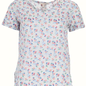 Esprit t-shirt vit med blommor, strl 38 med prislappen - Söt och färgglad t-shirt med blommönster och ränder. Perfekt för sommar och vår.   Ordinarie pris 359 kr