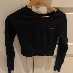 Svart långärmad topp från ICANIWILL - Kroppad svart långärmad topp från ICANIWILL, perfekt till träning. Använd några gånger men kommer inte till användning längre, toppen har inga skador men det finns små spår av användning. Toppen är i storlek S. Kontakta för fler bilder och information🫶🏻