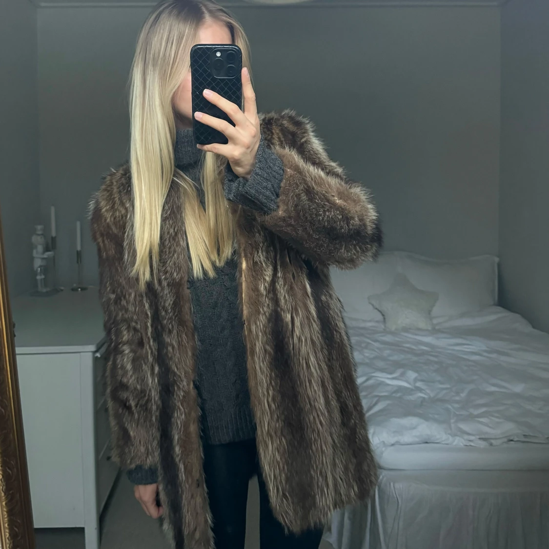 Brun äkta pälsjacka - 90