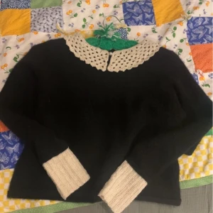 Upcycled Cashmere Sweater - 100% Cashmere sweater, was a size L but shrunk in the wash to size XS/S and thrifted by myself. Hand crocheted cuffs and collar with wool handspun yarn, sewn by hand. Luxury meets upcycling!! Feel free to message with questions about size, fit, etc!