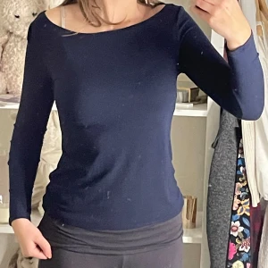 Mörkblå topp från Intimissimi - Säljer en stilren mörkblå topp från Intimissimi. Toppen har en enkel design med långa ärmar och en rund halsringning. Perfekt för en minimalistisk look. Passar bra till både jeans och kjol.