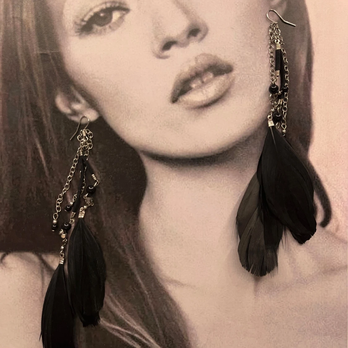 Örhänge-Silver med fjädrar 